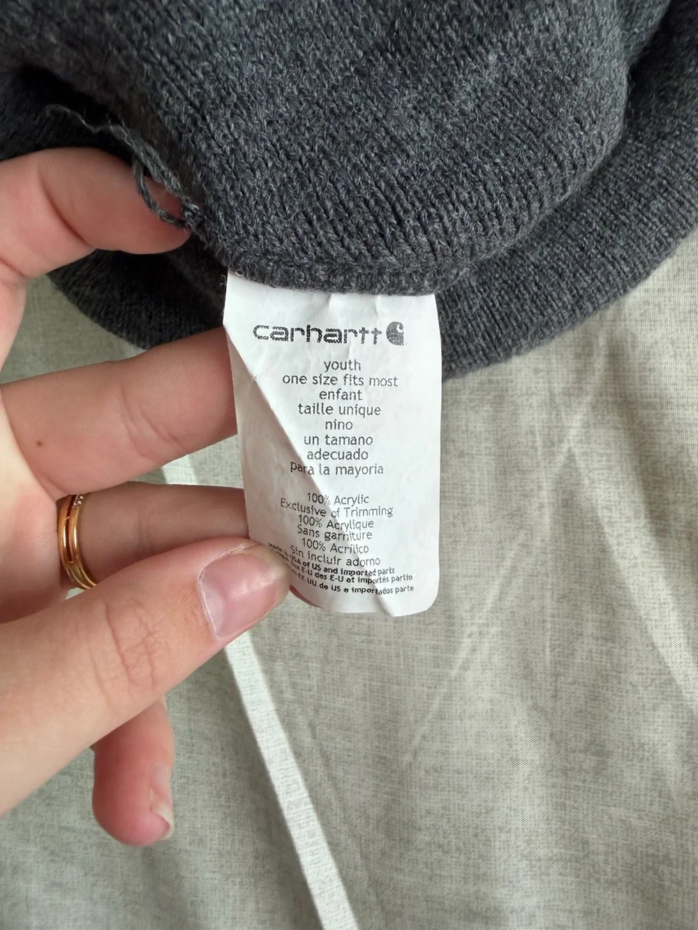 Carhartt Youth Charcoal Grey Classic Cuffed Beanie (OS)